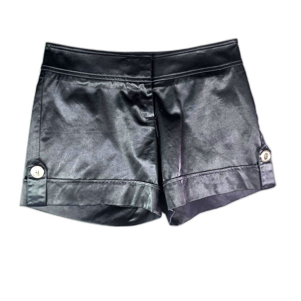Cache Shorts Black 2 Satin Cuffed Gold Buttons Y2K Going Out Party